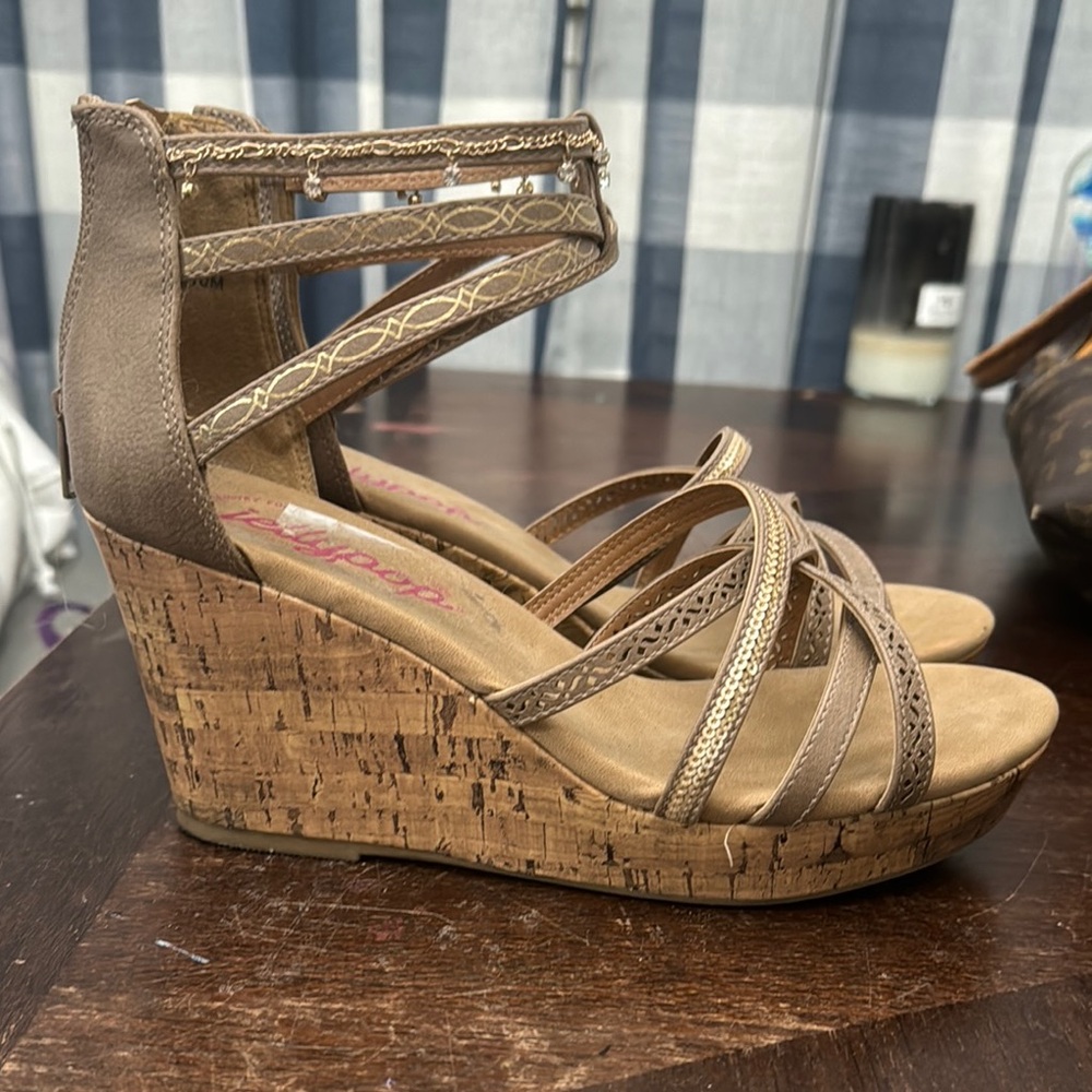 Brown Strappy Wedge Sandals